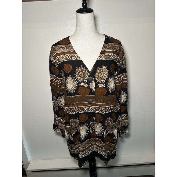 Vintage 1970s Boho Sunshine Oil Painting Long Blazer Cardigan Jacket Size M/L - Picture 1 of 7